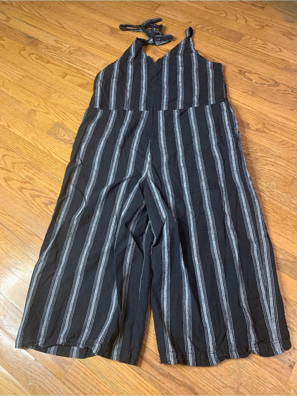 Joe Fresh Black & White Striped Wide Leg Jumpsuit - Linen Blend - Large - Picture 3 of 7